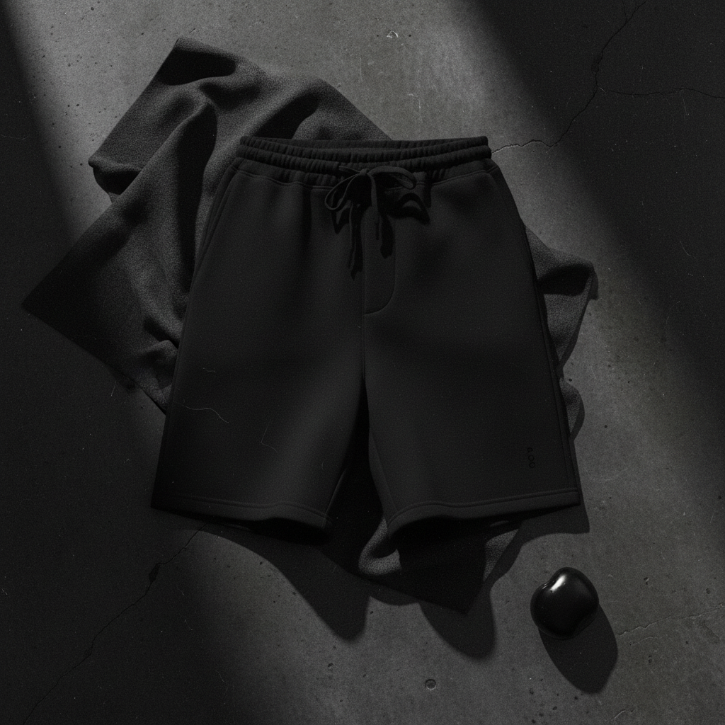 Black Fleece Shorts — Flatlay