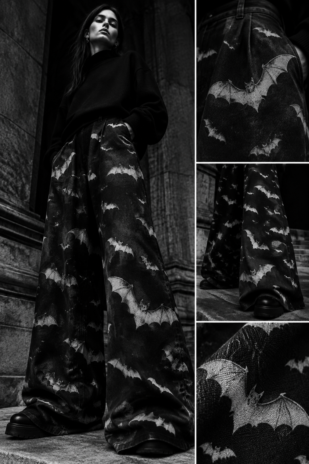 THE BATS — Bat Print Wide Leg Pants